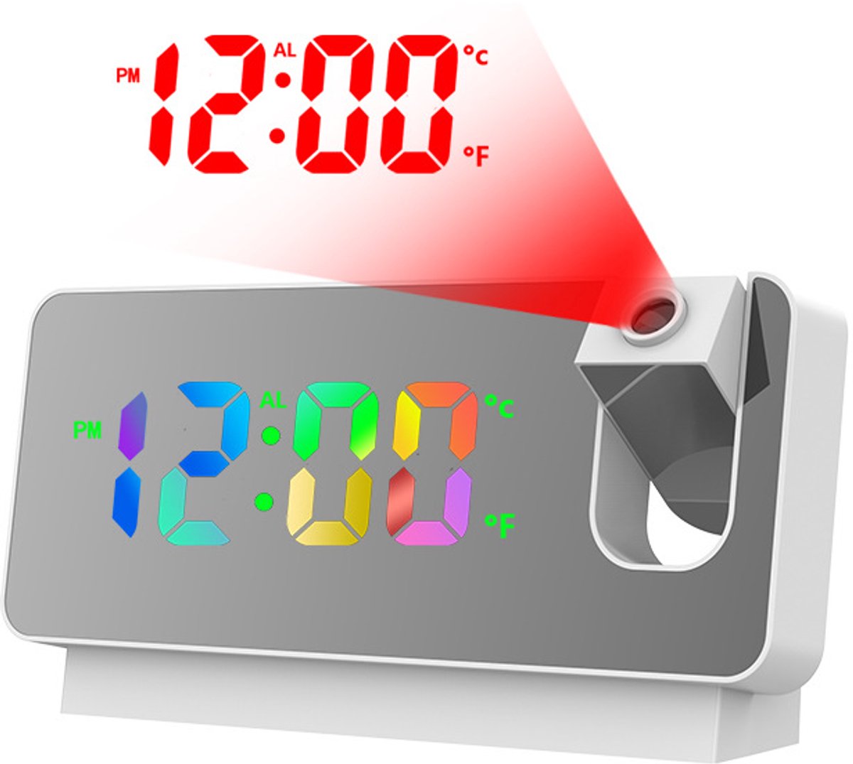 Wekker - Projection Alarm Clock - Digital Alarm Clock - Wekker Children's Alarm Clock - LED Mirror Alarm Clock - Wekker with Projection - Projection Alarm Clock with Temperature Display - Snooze - Night Mode - Adjustable Brightness - For Bedroom - Living 