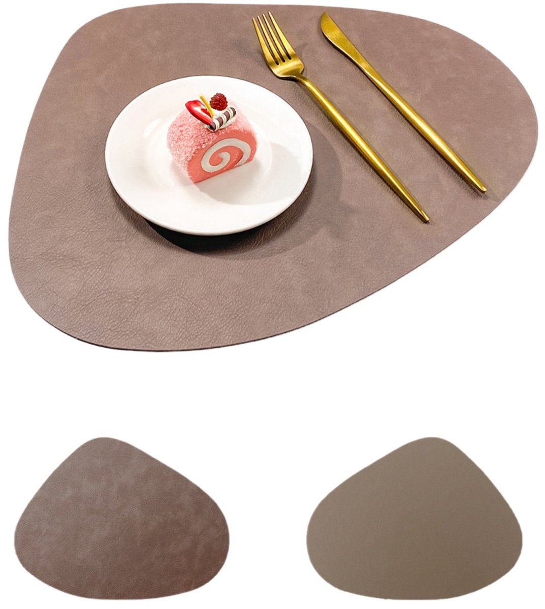 Round, washable, reversible, non-slip, heat-resistant placemats for indoor and outdoor use (set of 4, dark brown)