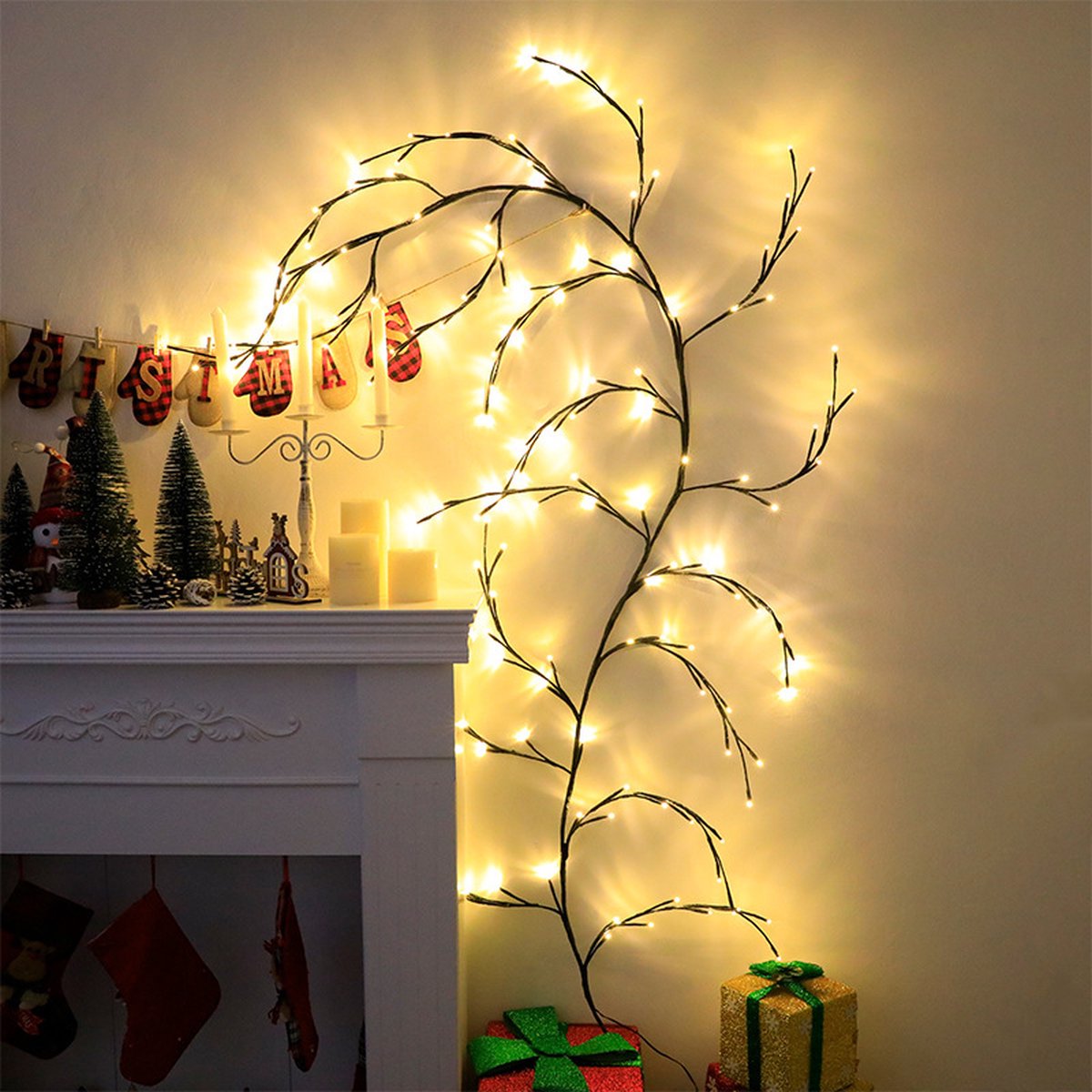 Beautiful LED Vine Branch Wall Light - 2 meters Long, 144 LED Lights - Suitable for Indoor and Outdoor Use - 8 Lighting Modes - Flexible and Decorative - Brown