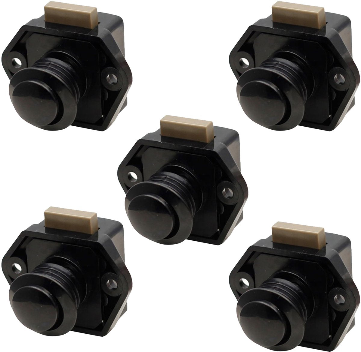 5-Piece Push Button Lock - Push Button for Motorhome - Door Lock - Locking Button for Shutter Door - For Camping, RV, Motorcycle, Caravan - Black