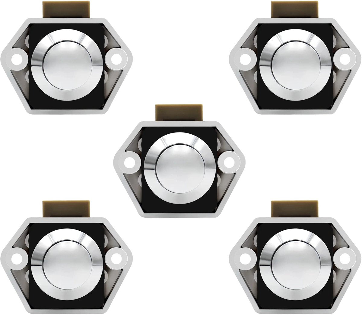 5-Piece Push Button Lock - Push Button for Campervan - Door Lock - Locking Button for Shutter Door - For Camping, RV, Motorcycle, Caravan - Silver