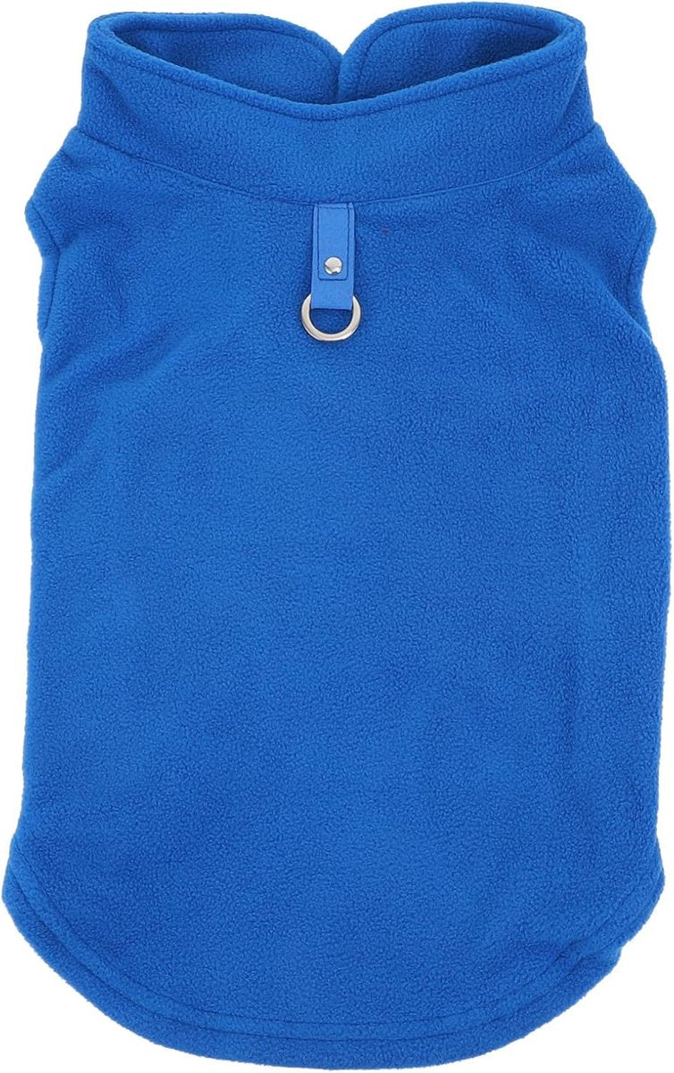 Dog Coat - Fleece Vest - Dog Sweater - Warm Winter Coat - Pull-On Fleece Coat - Leash with Ring - Perfect for Small and Medium Dogs - Blue - Size L
