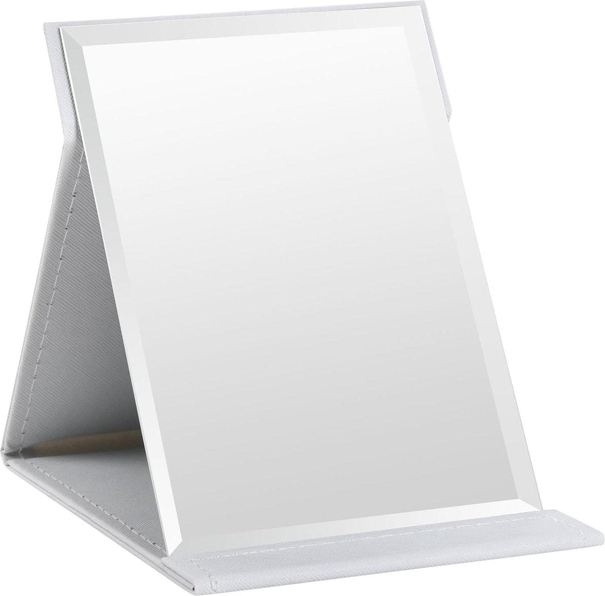Folding tabletop mirror with PU leather cover – 125 x 17 cm – Portable travel mirror with stand – Makeup mirror for office and camping