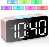 Digital Night Light - Klok Extra Powerful - 7 Colors - Ideal for Heavy Sleepers - Adjustable Volume and USB Charging - Place on the Bedside Table - Pink