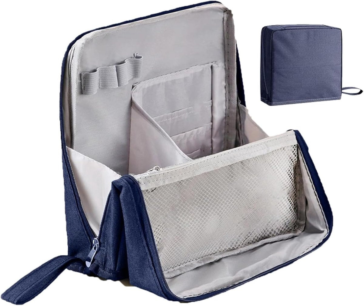 Men's toiletry bag - Women's toiletry bag - Portable toiletry bag with stand - Large fabric toiletry bag with stand - Cosmetic storage bag - Toiletry bag with waterproof handle - Blauw