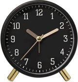 Classic analog Wekker alarm clock, no ticking, with snooze function, ultra-quiet, with night light, battery operated, elegant round metal alarm clock (black)