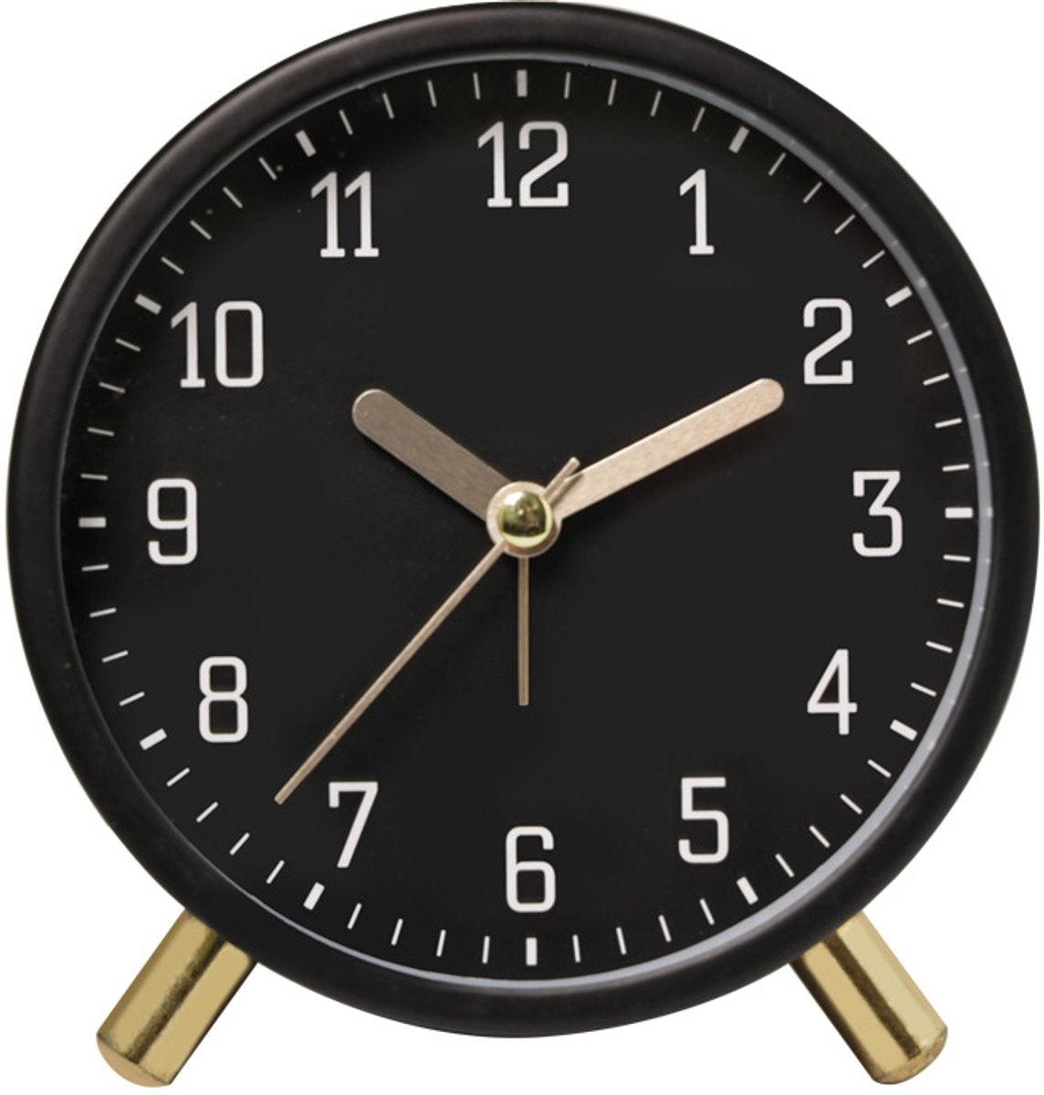 Classic analog Wekker alarm clock, no ticking, with snooze function, ultra-quiet, with night light, battery operated, elegant round metal alarm clock (black)
