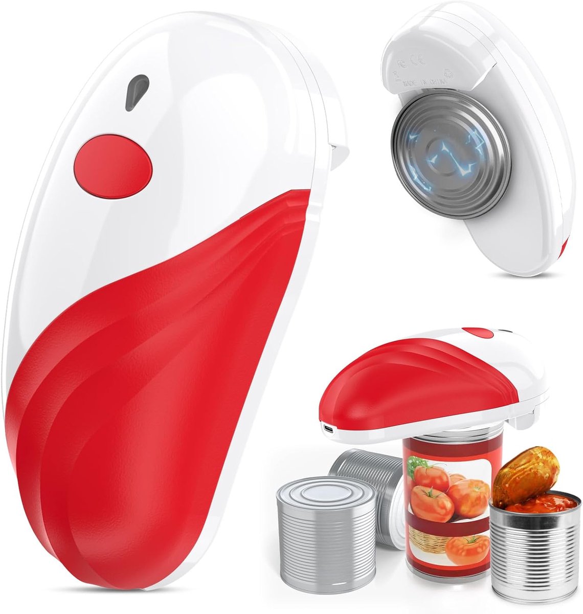 Automatic electric can opener with touch control for all can sizes (red)
