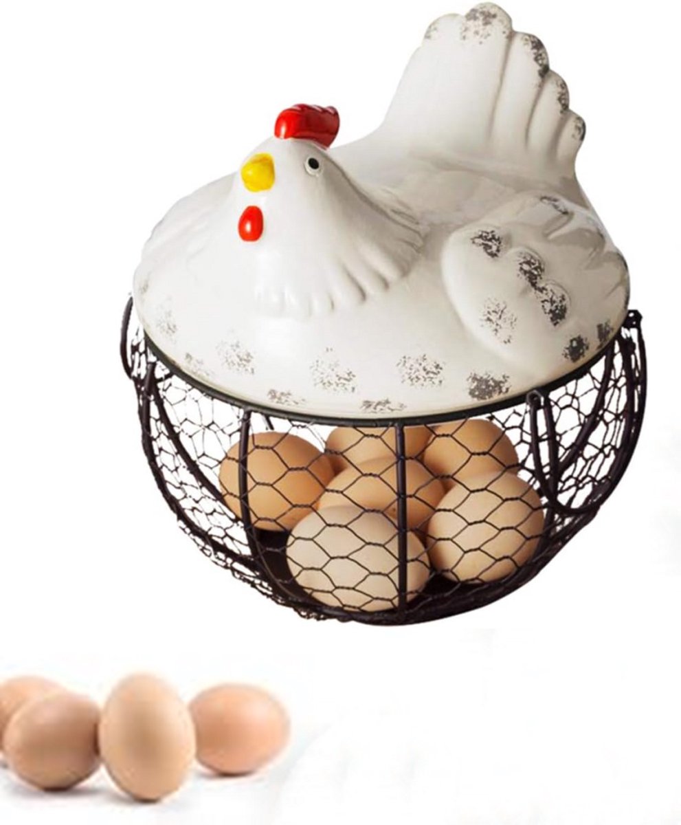 Egg basket, egg holder, egg storage, metal fruit bowl, chicken pattern, ceramic egg storage basket, iron basket for 15 eggs, egg holder, storage case, container