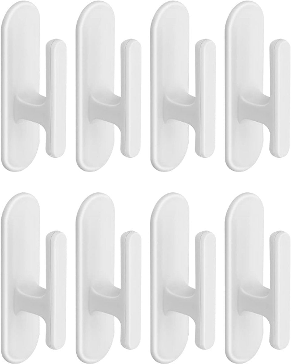 8-piece set - Hooks - Key hooks - Clothes hooks - Towel hooks - Curtain cord holder - Self-adhesive - for bathroom, living room, kitchen - Plastic - White - 6.9*2cm
