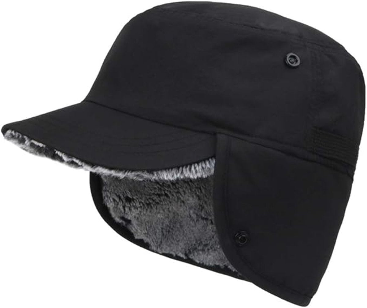 Beanie - Men's Beanie - Men's Winter Beanie - Warm Hats - With Ear Flaps - Ideal for Cold Weather - Faux Fur Lining - Unisex - Warmth - Winter - Sport - Outdoors - Gift Idea - Black