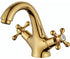 Set of 100 retro two-handle basin taps, in vintage antique brass, with cross handle, elegant design and simple holes, gold plated