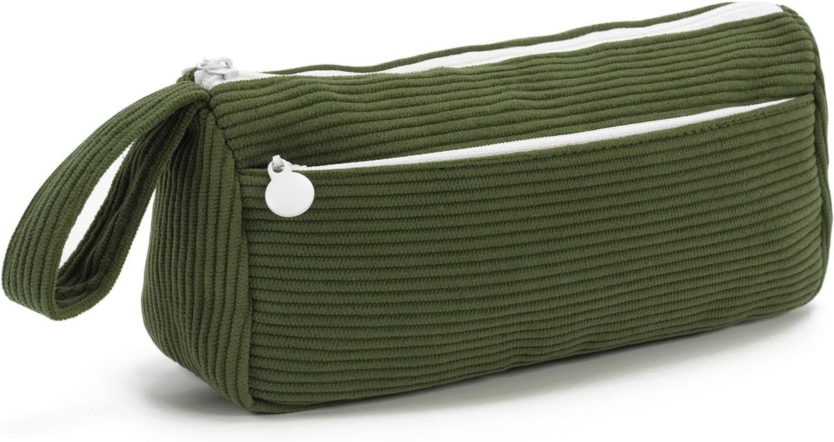 Corduroy pencil case - Pretty pencil case with a practical zipper - Makeup bag - Suitable for school-aged teenagers, boys and girls