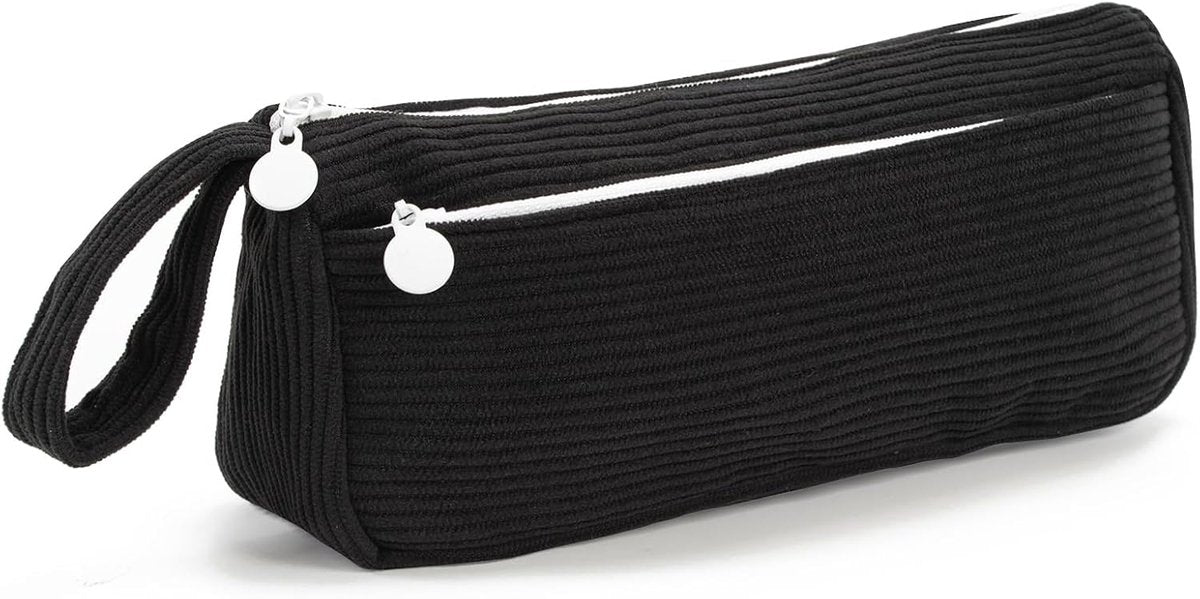 Corduroy Pencil Case - Cute pencil case with a convenient zipper - Makeup bag - Suitable for school-aged teenagers, boys and girls - black