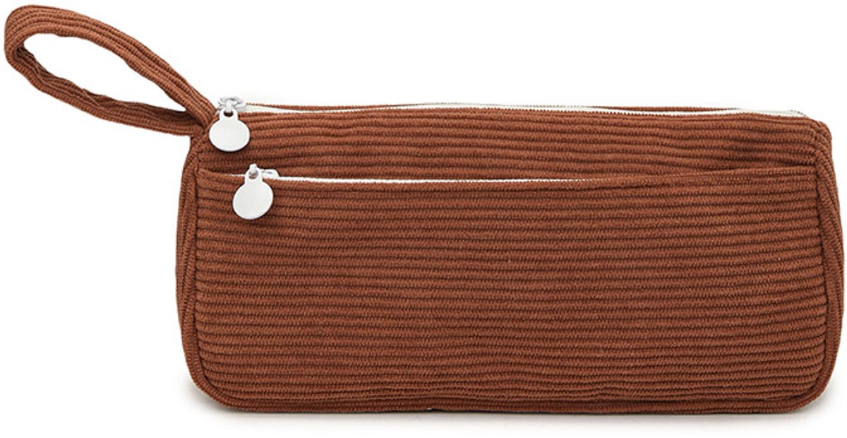 Corduroy Pencil Case - Cute pencil case with a practical zipper - Makeup bag - Suitable for school-aged teenagers, boys and girls - brown