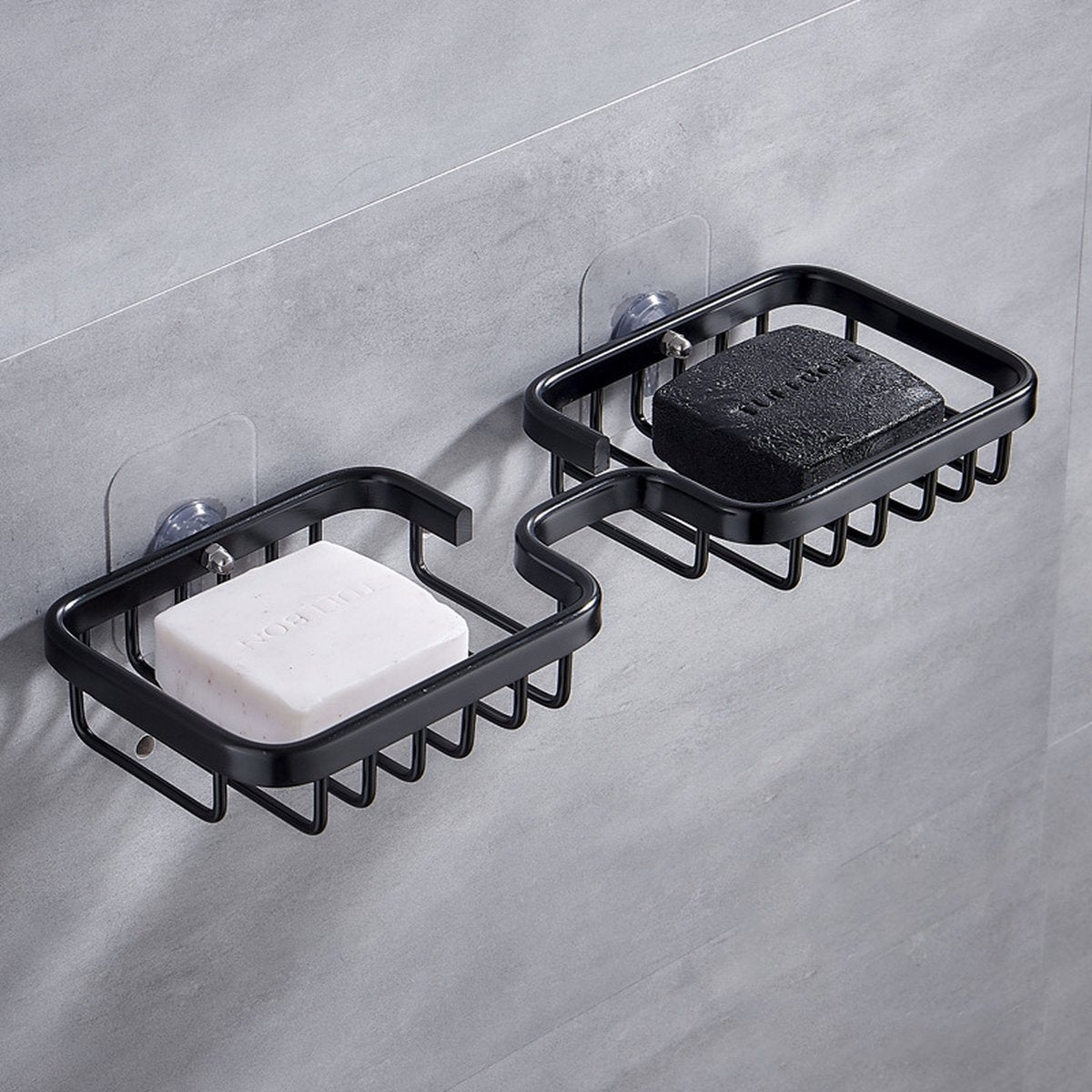 Soap dish - 2 pieces - Soap dish - Shower - Bathroom - Black - Self-adhesive - Space aluminum