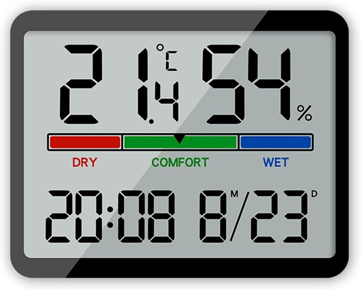 Wekker - Digital Alarm Clock - Weather Station - Room Thermometer - Digital Bathroom Clock - Shower Timer - Kitchen Thermometer - Gym - Bedroom - Kitchen - Office - Christmas Gifts - Black