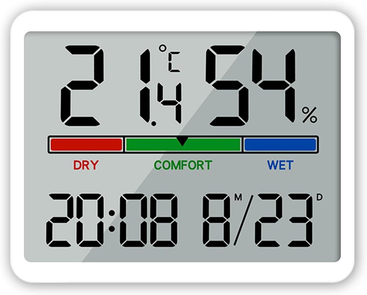 Wekker - Digital Alarm Clock - Weather Station - Room Thermometer - Digital Bathroom Clock - Shower Timer - Kitchen Thermometer - Gym - Bedroom - Kitchen - Office - Christmas Gifts - Wit