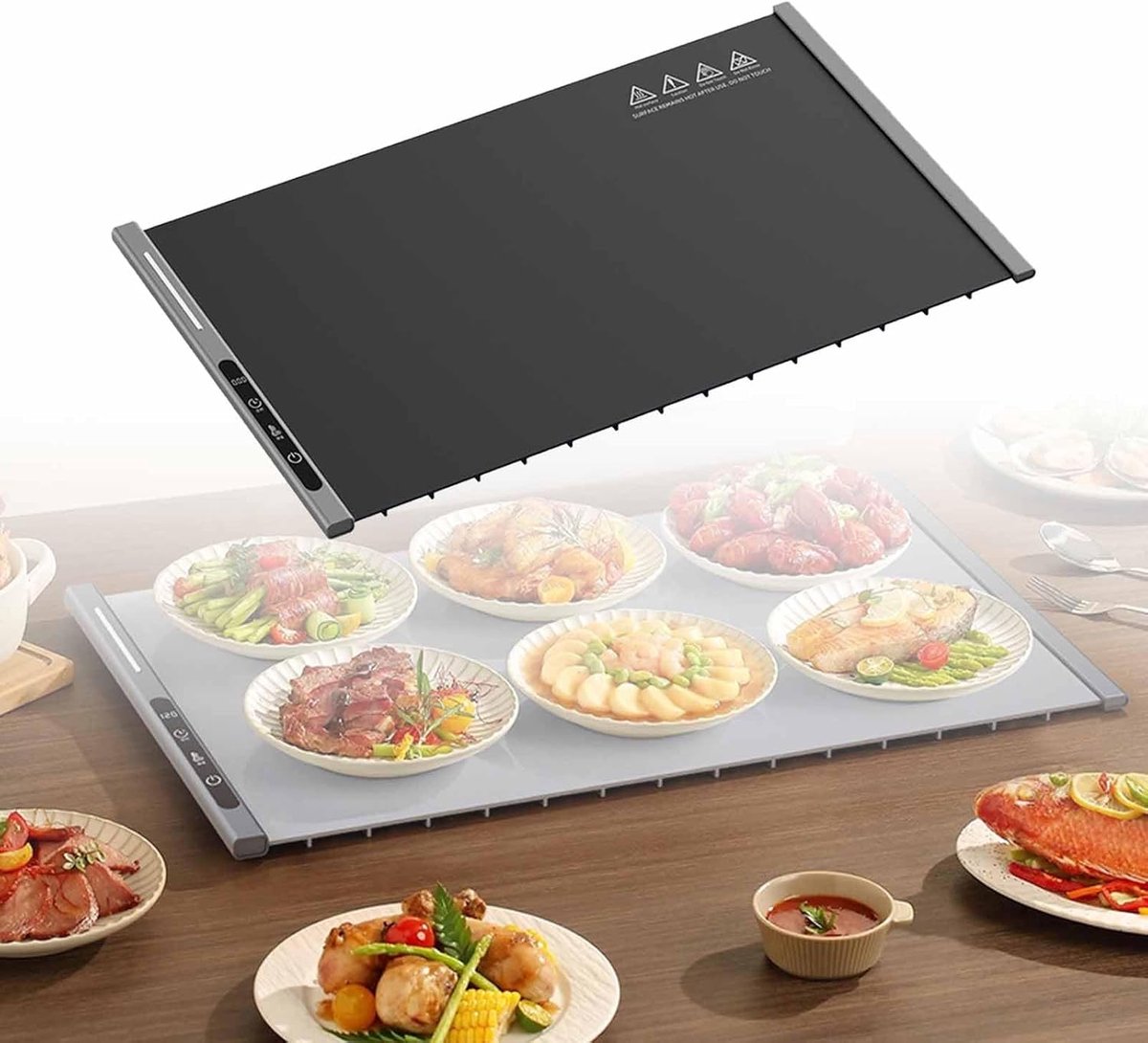 250W roll-up electric hot plate with 8 temperature settings and a 6-hour timer, for buffets, made of waterproof silicone, black