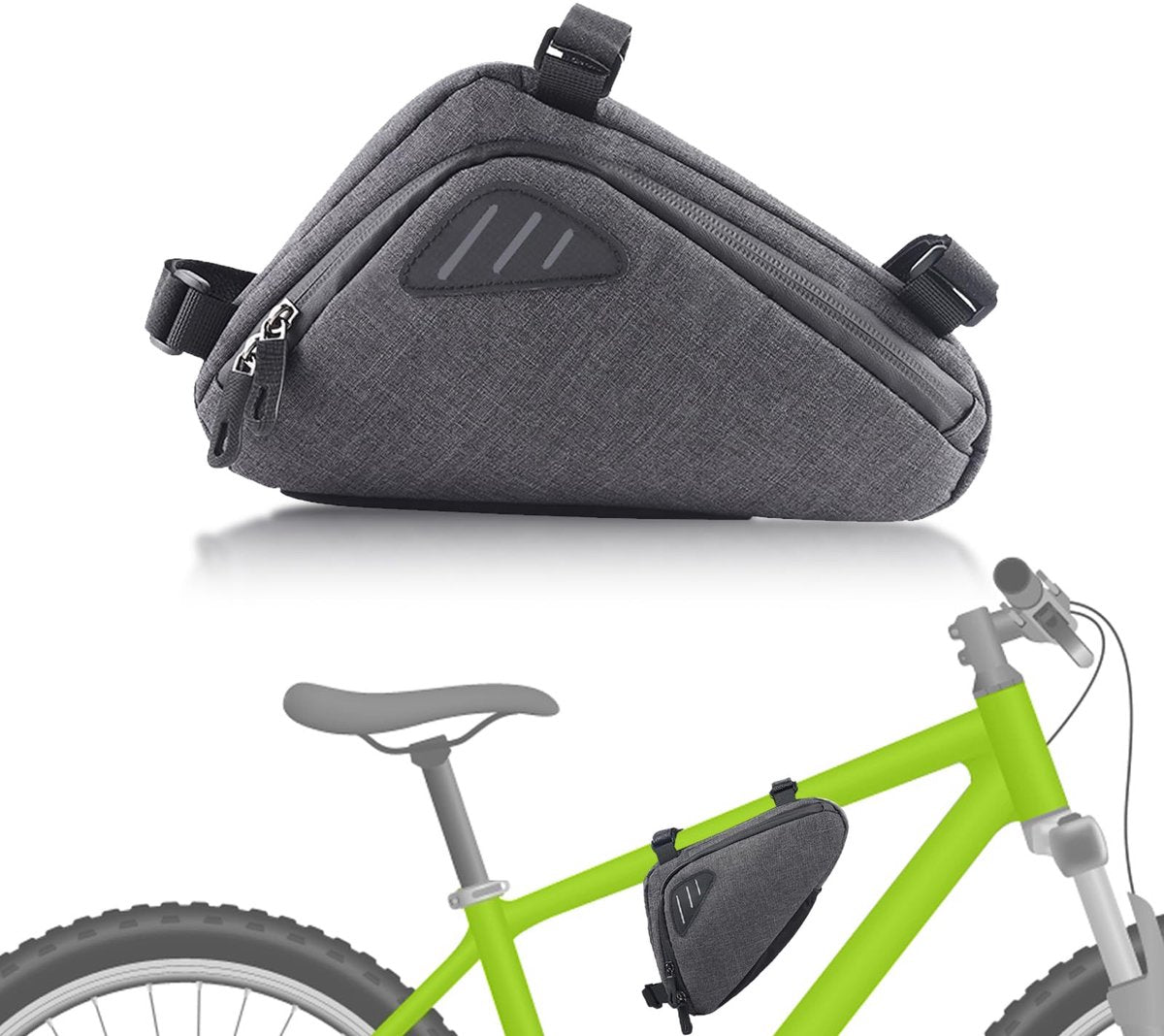 Bicycle pannier - Bicycle frame bag - Waterproof bicycle bag - Triangular bicycle frame bag - Mountain bike and road bike accessories, large capacity - Grijs