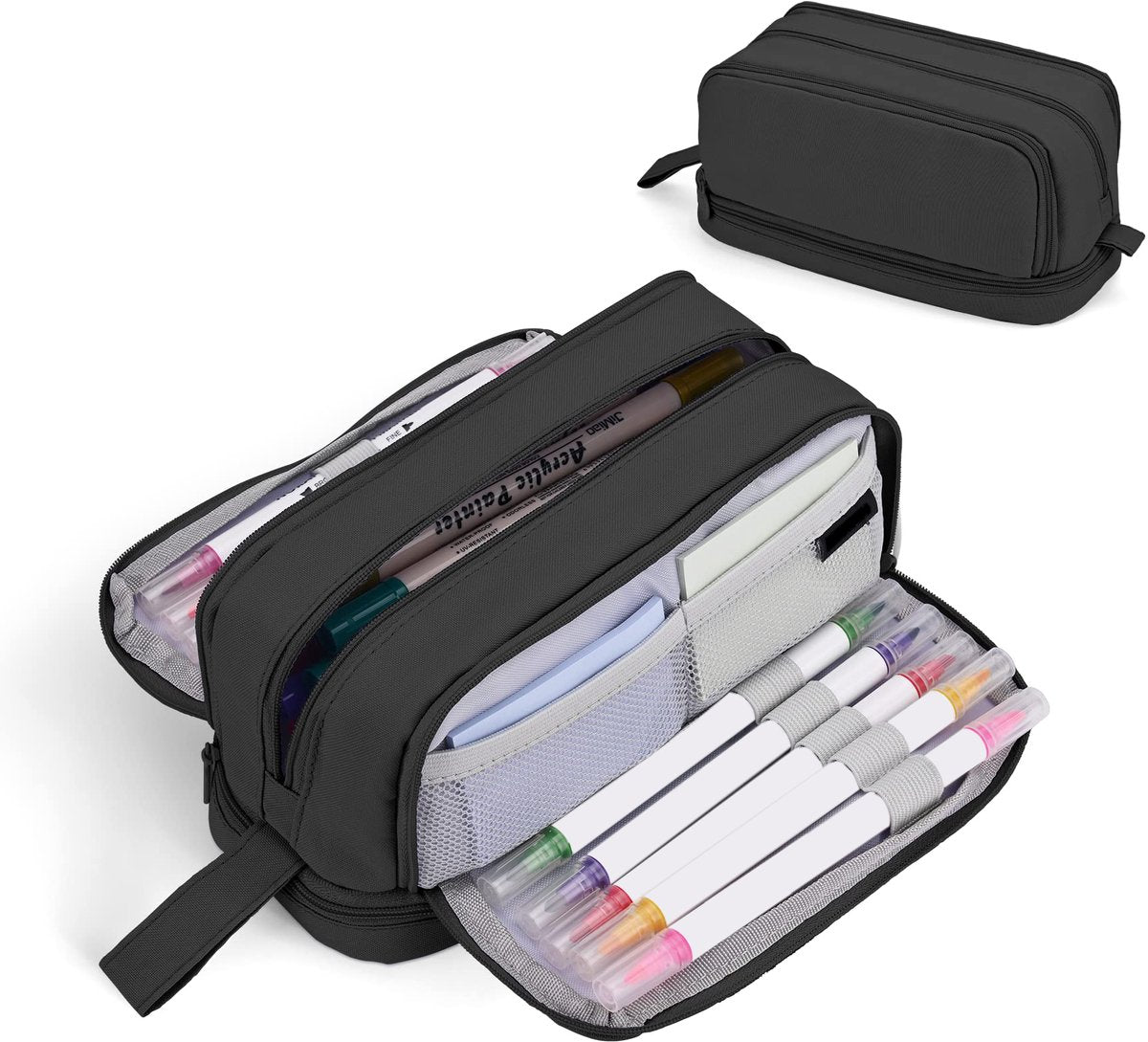 Pencil case - Pencil case - Pencil case for boys and girls - Multifunctional pencil case with compartments - School supplies - 22x11x9.5cm - Black