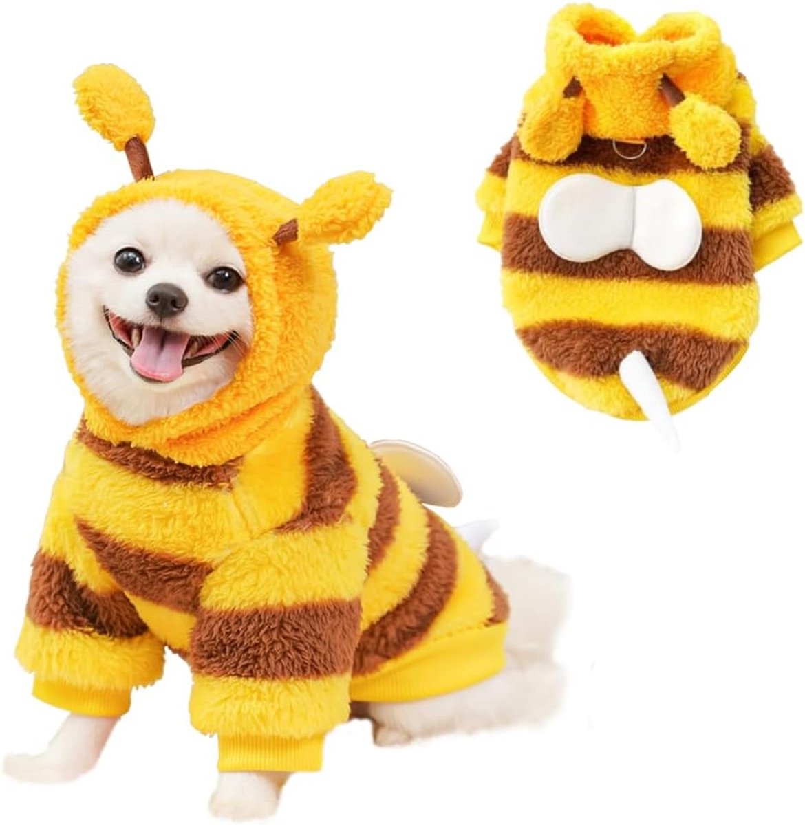 Dog Coat - Fleece Hoodie - Autumn and Winter Dog Clothes - Bumblebee Dog Costume - Cold Weather Coat - Fun Bee Dog Costume - Perfect for Christmas and Halloween - Yellow - Medium M