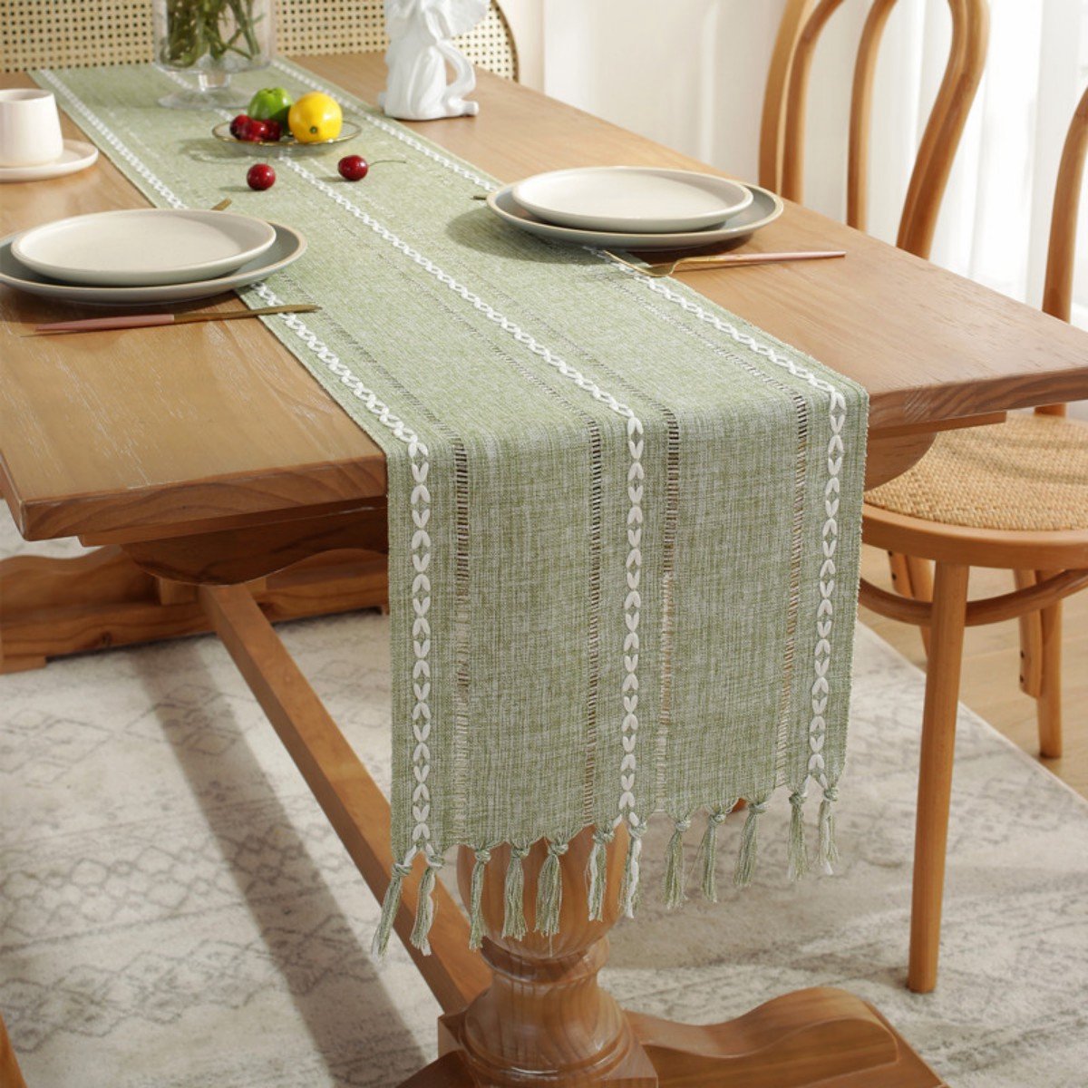 Striped Woven Table Runner - Embroidered Woven Table Runner with Tassels - Bohemian Style Striped Woven Table Runner - For Parties, Christmas, Kitchen, Dinner, Birthday Table Decorations - 33 x 305 cm