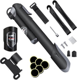 Hand pump - Bicycle pump with pressure gauge - Mini portable bicycle pump - Mini bicycle pump for all bicycles - Balloon pump with needle - Glue-free repair kit - Suitable for Presta and Schrader valves - Black