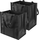 Shopping bag, tote bag, foldable shopping bag, set of 2, black, extra large tote bag with handles, 38 x 32 x 25 cm, shopping bag with long handles, perfect as a tote bag, fabric bag, women's shopping bag