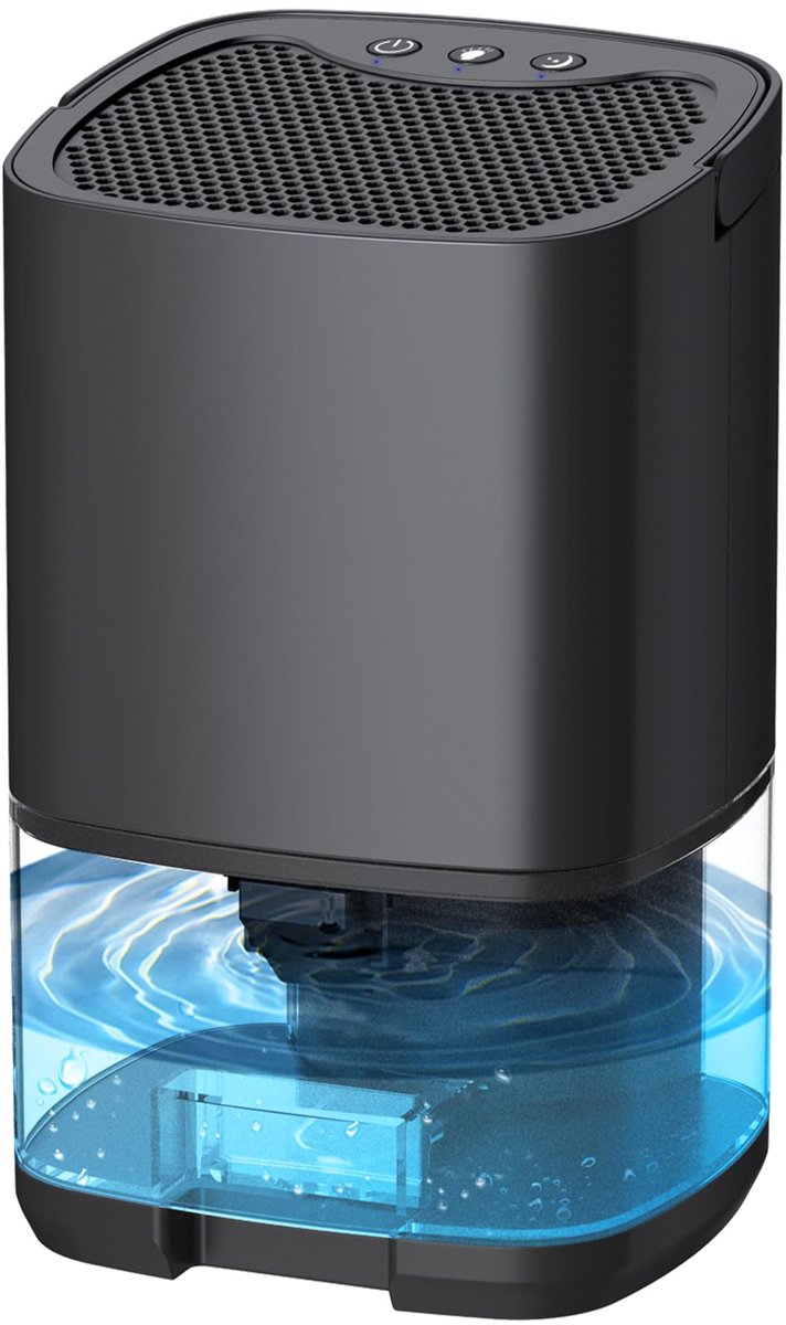 Ultra-quiet smart air dehumidifier - 1L capacity - Dehumidifier for bedroom, bathroom, basement, house - 2 in 1 - Small - Quiet - Black