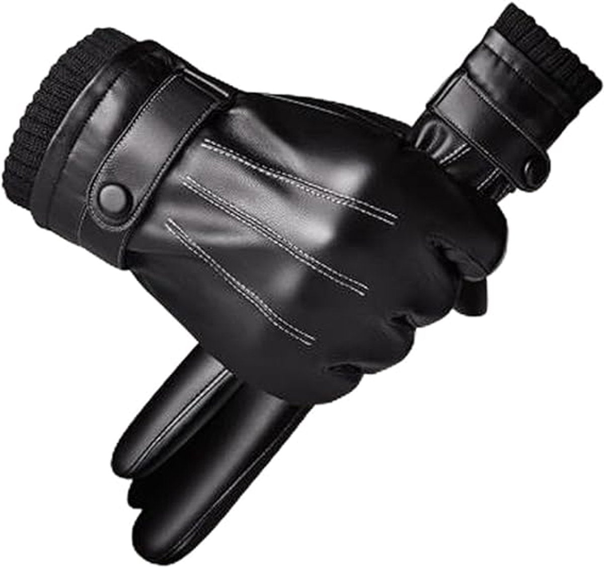 Winter Gloves - Men's Leather Winter Gloves - Black Lining - Warm Synthetic Leather - Touchscreen Compatible, Windproof and Anti-Slip - Perfect for Driving - Perfect for Christmas - Christmas Gift Idea
