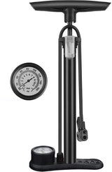 Bicycle pump - Bicycle pump with pressure gauge - Double valve head - Schrader and French valves - Foot pump - Practical for baby on the go or for travel - Black