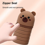 2-in-1 telescopic pencil case in soft silicone, cute kitten-shaped pencil case, ideal for storing stationery, brown, for girls and boys