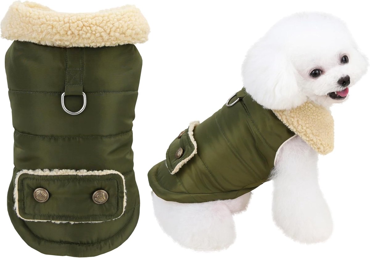 Dog Coat - Extreme Cold Weather Coat - Winter Dog Coat - Warm Dog Coat - Windproof Dog Coat - Velvet Dog Coat - Thick Winter Clothing - Fur Collar - Perfect for Dogs - Size XXL - Green