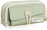 Expandable pencil case with 3 large compartments for girls, boys and students (light green), green, [light green, canvas]