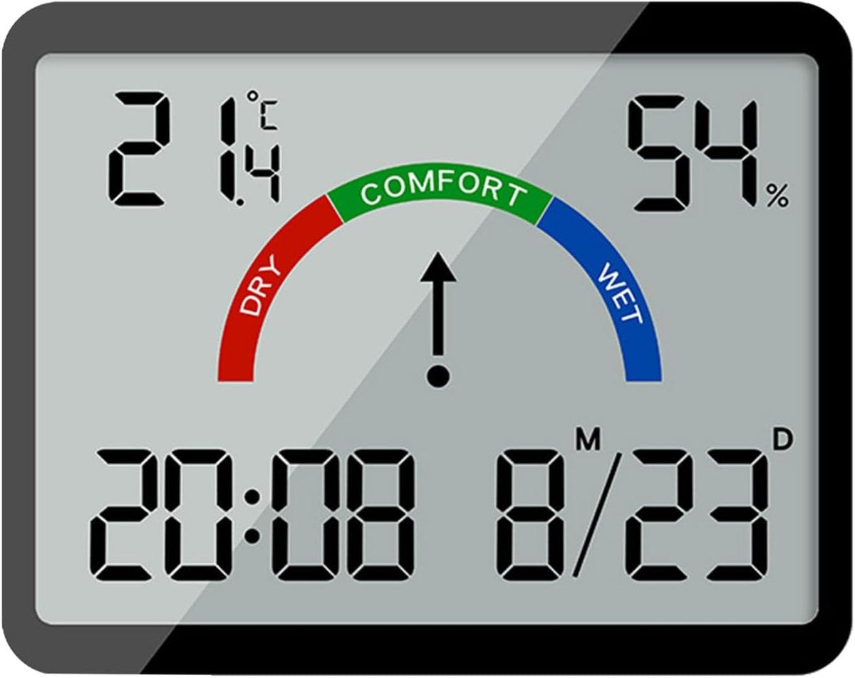 Wekker - Weather Station - Room Thermometer - Digital Alarm Clock - Shower Timer - Kitchen Thermometer - Ultra-Thin Digital Wall Clock - Battery Operated Suction Cup - Suitable for Refrigerators and Walls - Christmas Gift - Black