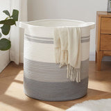 Laundry basket with handles, decorative basket for living room, woven storage basket for toys, cushions, blankets, clothes (gradient grey, 45 x 50 cm)