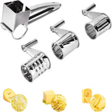 Cheese Grater - Stainless Steel Drum Grater - Hard Cheese Grinder - Efficient and Durable - Dishwasher Safe - Includes 3 Cutting Blades - Suitable for Chocolate and Nuts - Silver - 1 Piece