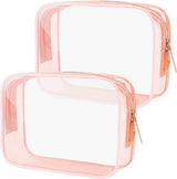 Transparent pink toiletry bag, waterproof toiletry bag with zipper