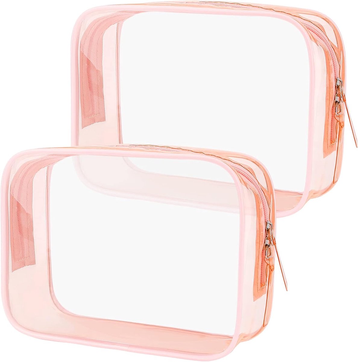 Transparent pink toiletry bag, waterproof toiletry bag with zipper