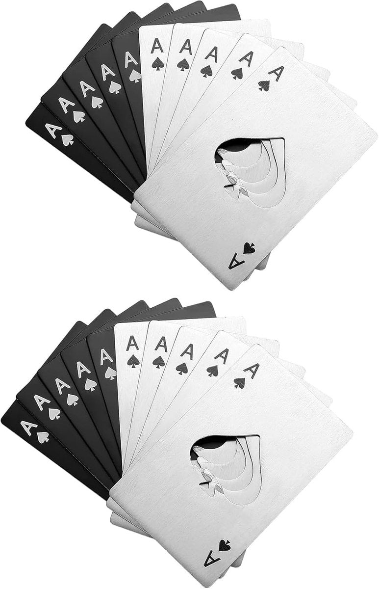 Bottle opener set - Practical and fun bottle opener - Fits in a wallet - Ideal gift for dad - Beers - Soft drinks - Baking soda and poker - Black and silver (20 - Black - White)