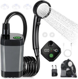 Portable Camping Shower - 6000mAh Rechargeable Shower Pump - With Smart LED Display - 4 Spray Modes - IPX7 Waterproof Outdoor Shower - For Hiking, Travel, Car, Pets - Gray