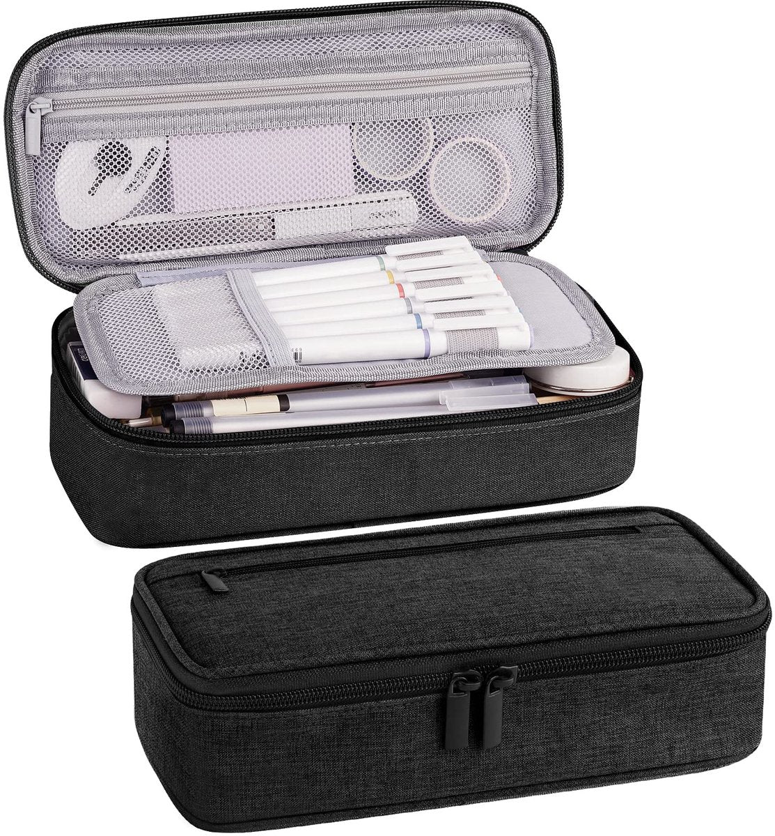 Pencil case - Highlighter case - Canvas pencil case 23x11x6.5 cm with zipper - Pencil case for boys and girls - School supplies - Black