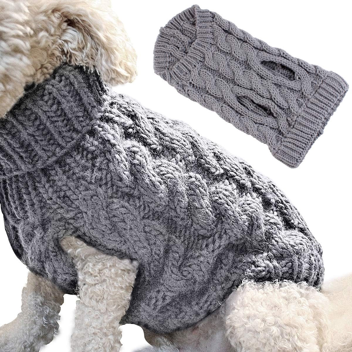 Dog Coat - Dog Vest - Warm Dog Coat - Winter Dog Sweater - Soft Knitted Wool Dog Clothes - Crochet Coat - Perfect for Small and Medium Dogs - Size L - Grijs