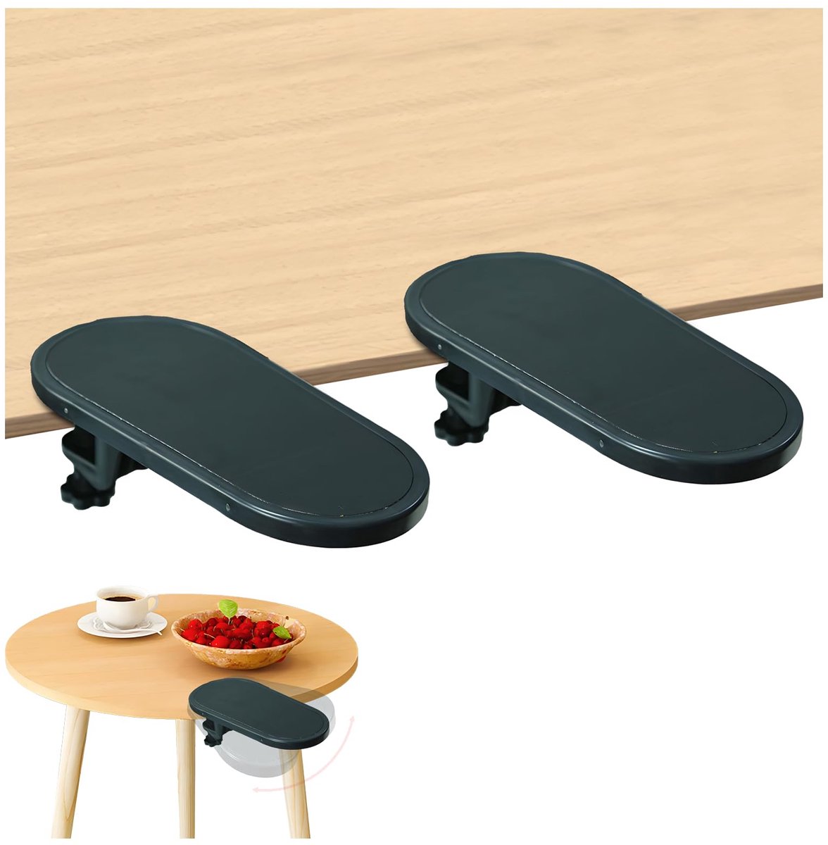 Set of 2 ergonomic armrests for desks - Armrest - Wrist rest - Adjustable wrist rest for computers and laptops - Universal comfort - Shoulder and wrist relief - For working from home and in the office - black