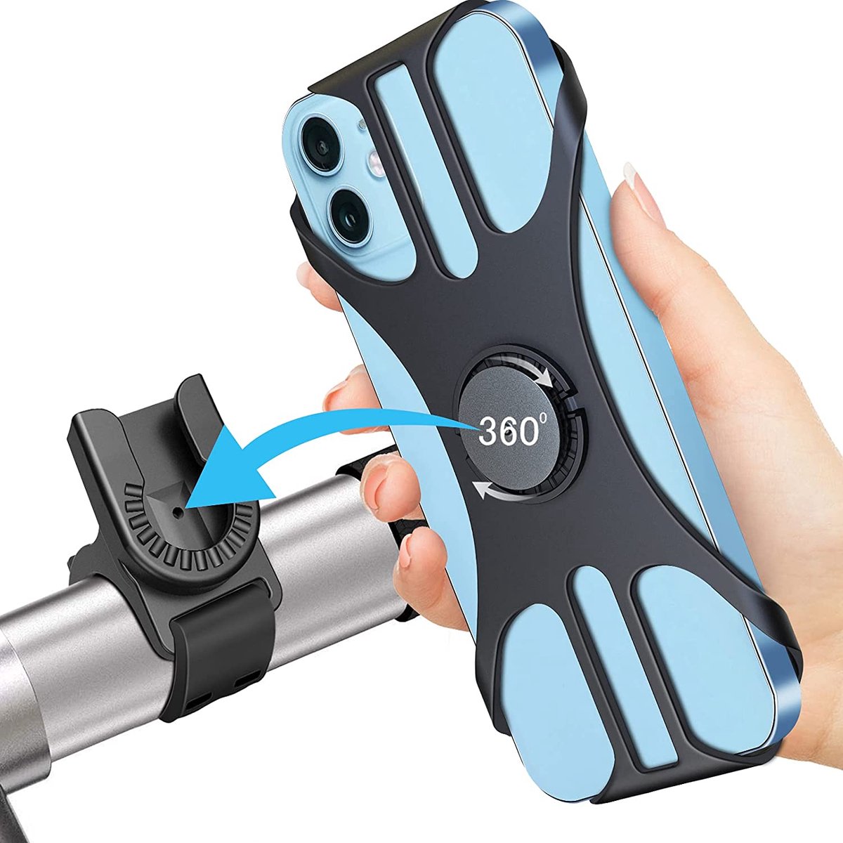 Universal bicycle phone mount, removable, 360-degree adjustable, for smartphones from 4.5 to 0 inches