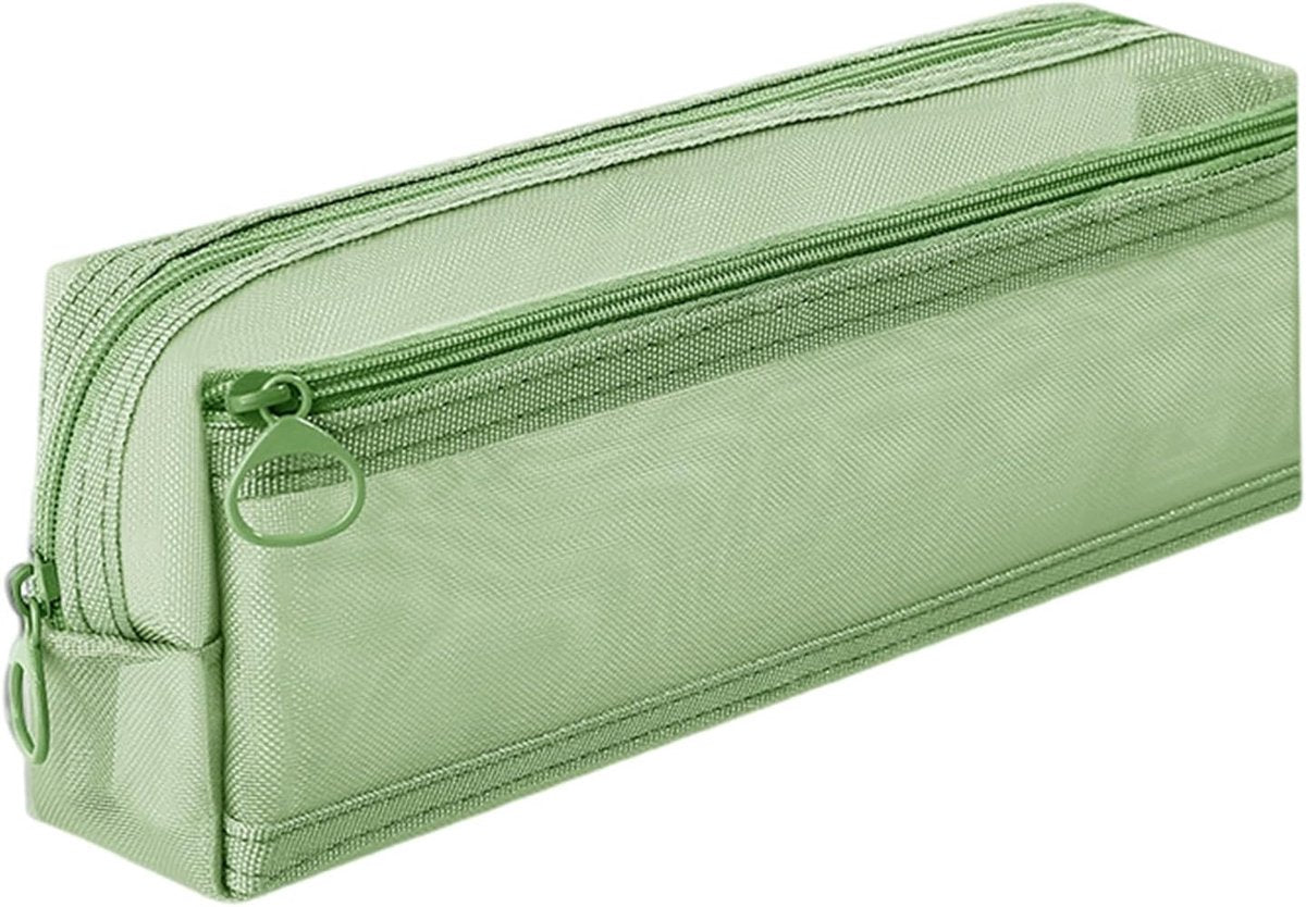 Double-layer mesh pencil case, large capacity pencil case, transparent pencil case for students, green