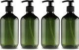 Set of 4 pump bottles 500 ML, green transparent plastic soap dispenser, refillable shampoo bottle.