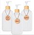 Set of 3 pump bottles, 500 ML, White, plastic and bamboo soap dispenser, refillable shampoo bottle.