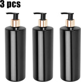 Set of 3 pump bottles, 500 ML, plastic soap dispenser, black/gold color, refillable shampoo bottle.